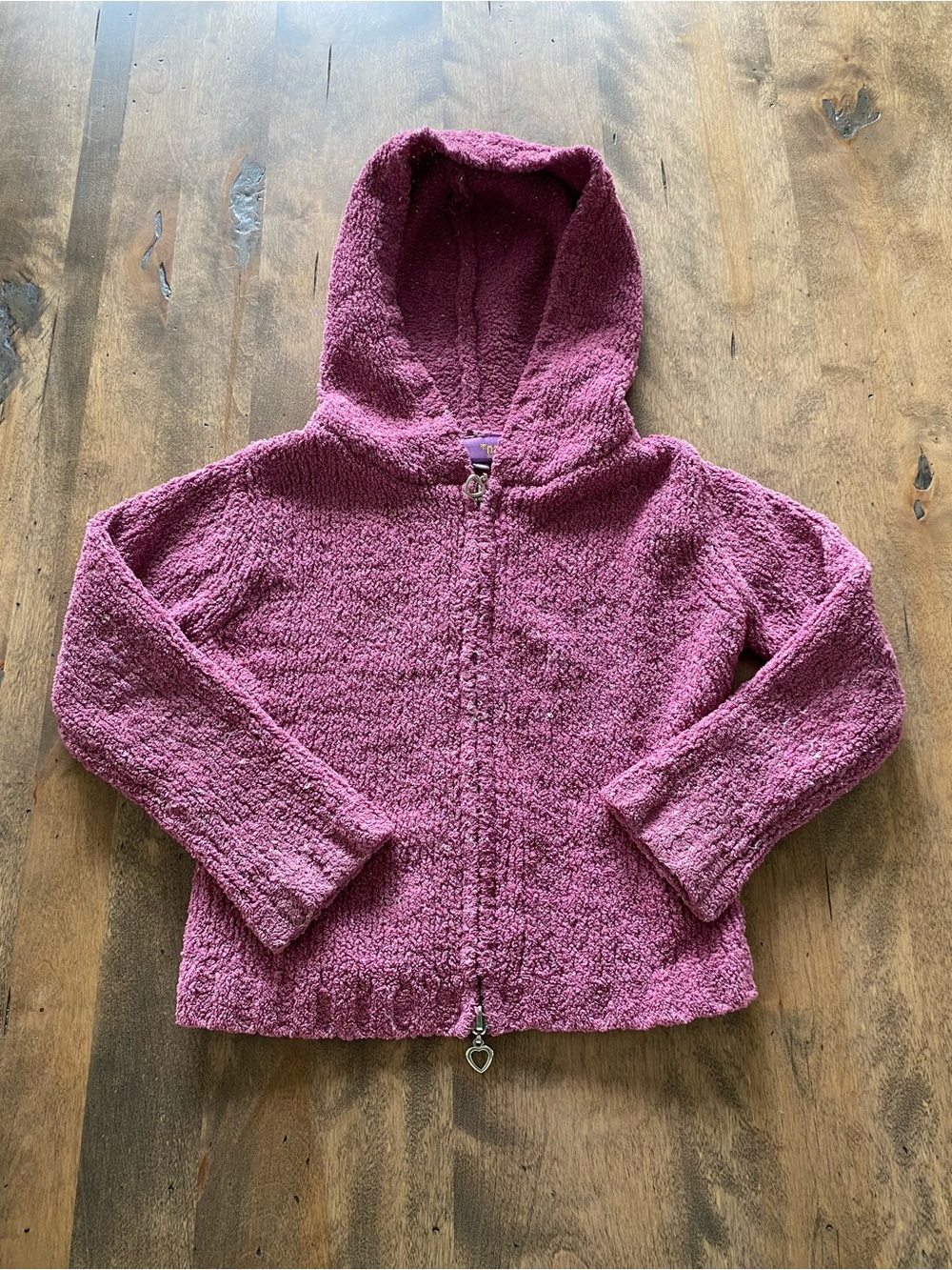 Girls Plush Hooded Zip Jacket in Mauve